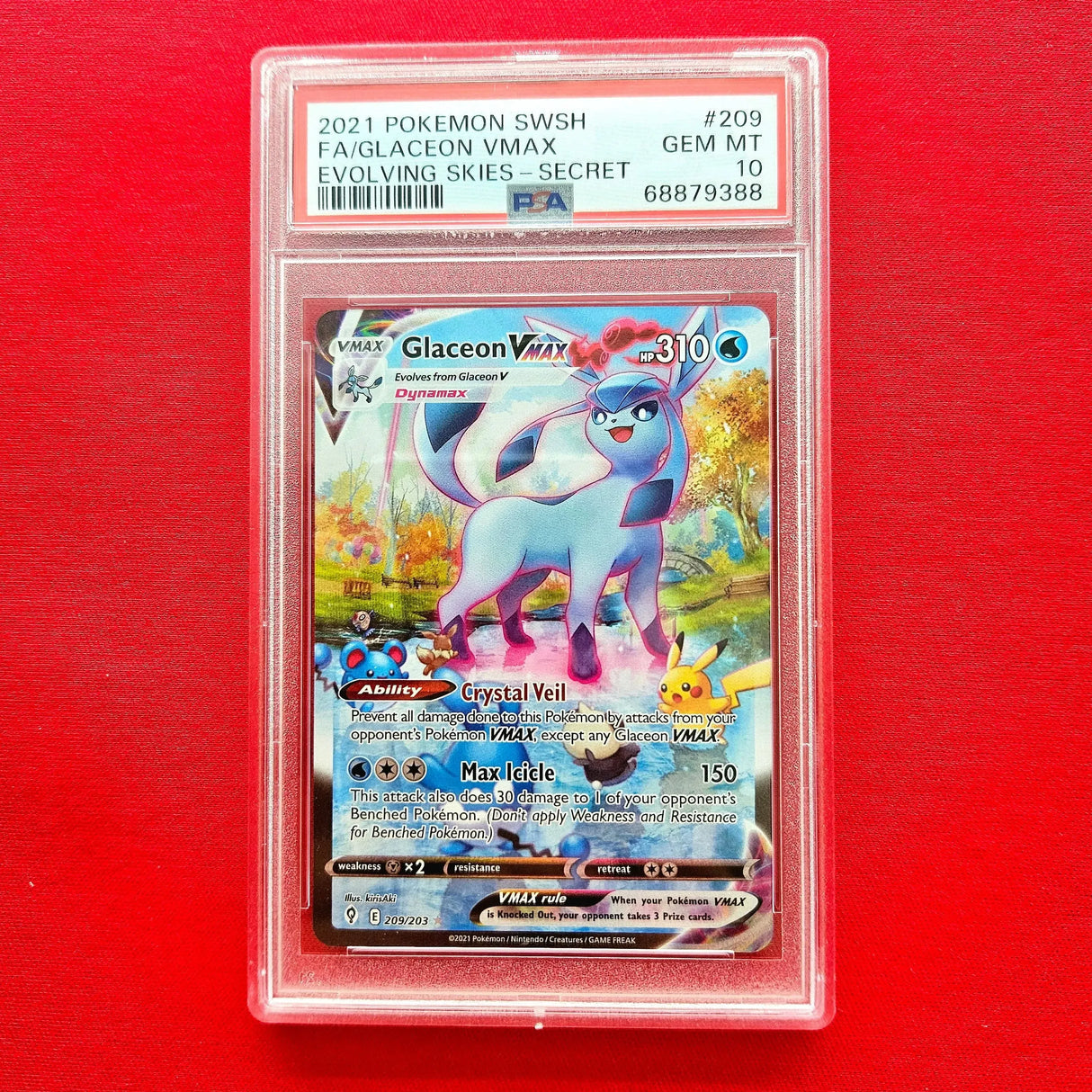 Pokémon TCG - Glaceon VMAX 209 Alt Art Evolving Skies EN (PSA 10)