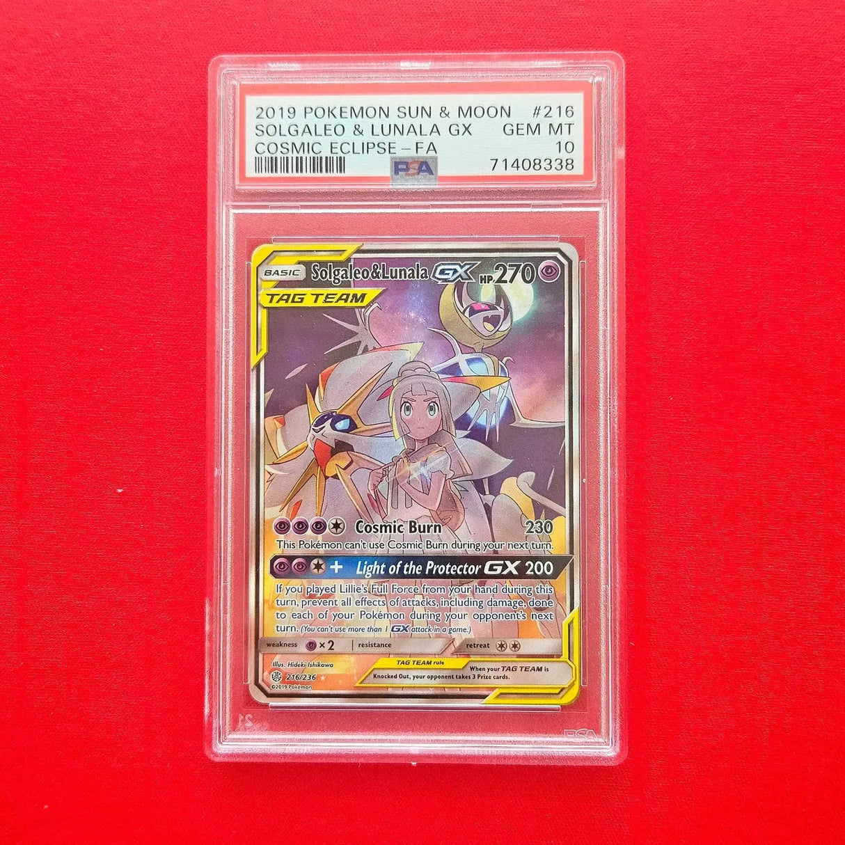Pokémon TCG - Solgaleo & Lunala GX 216 Cosmic Eclipse (PSA 10)-LaschoCards