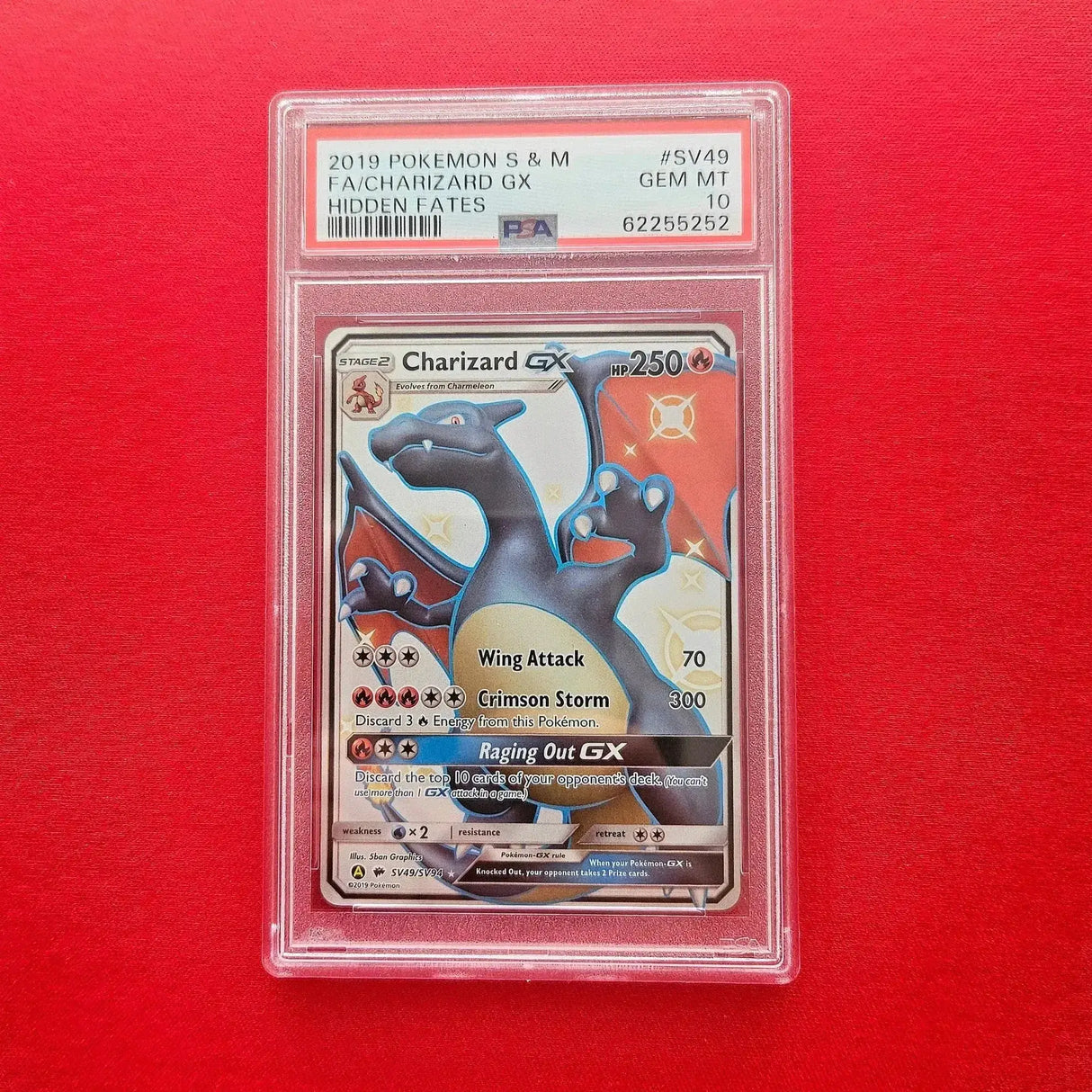 Pokémon TCG - Sun & Moon: Charizard GX SV49 Shiny Hidden Fates EN (PSA 10)-LaschoCards
