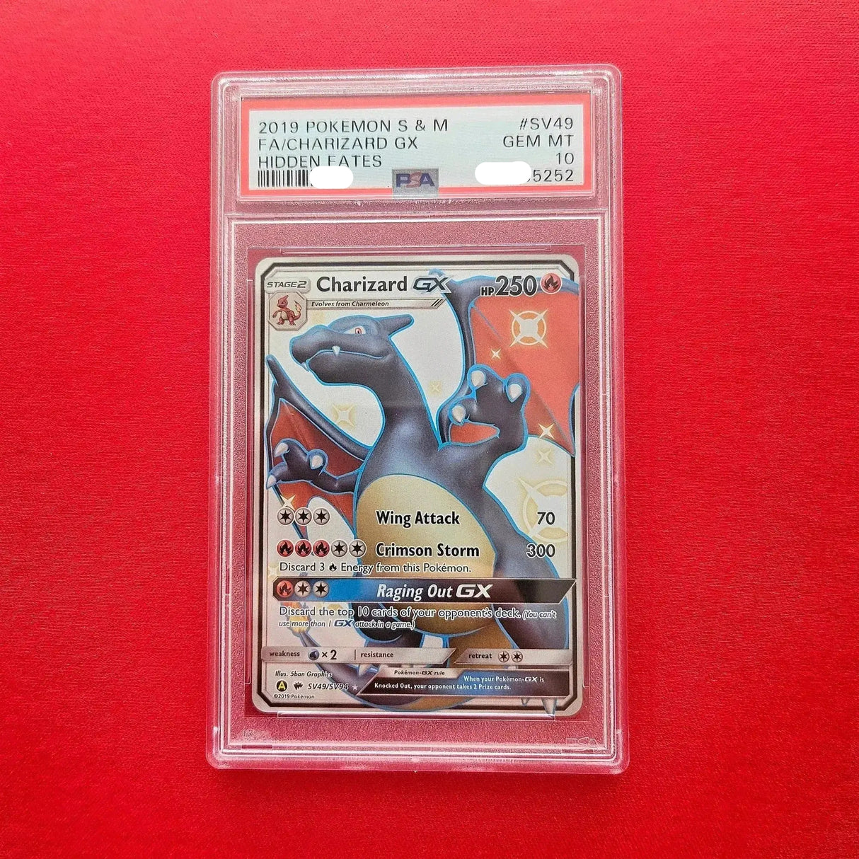 Pokémon TCG - Sun & Moon: Charizard GX SV49 Shiny Hidden Fates EN (PSA 10)-LaschoCards