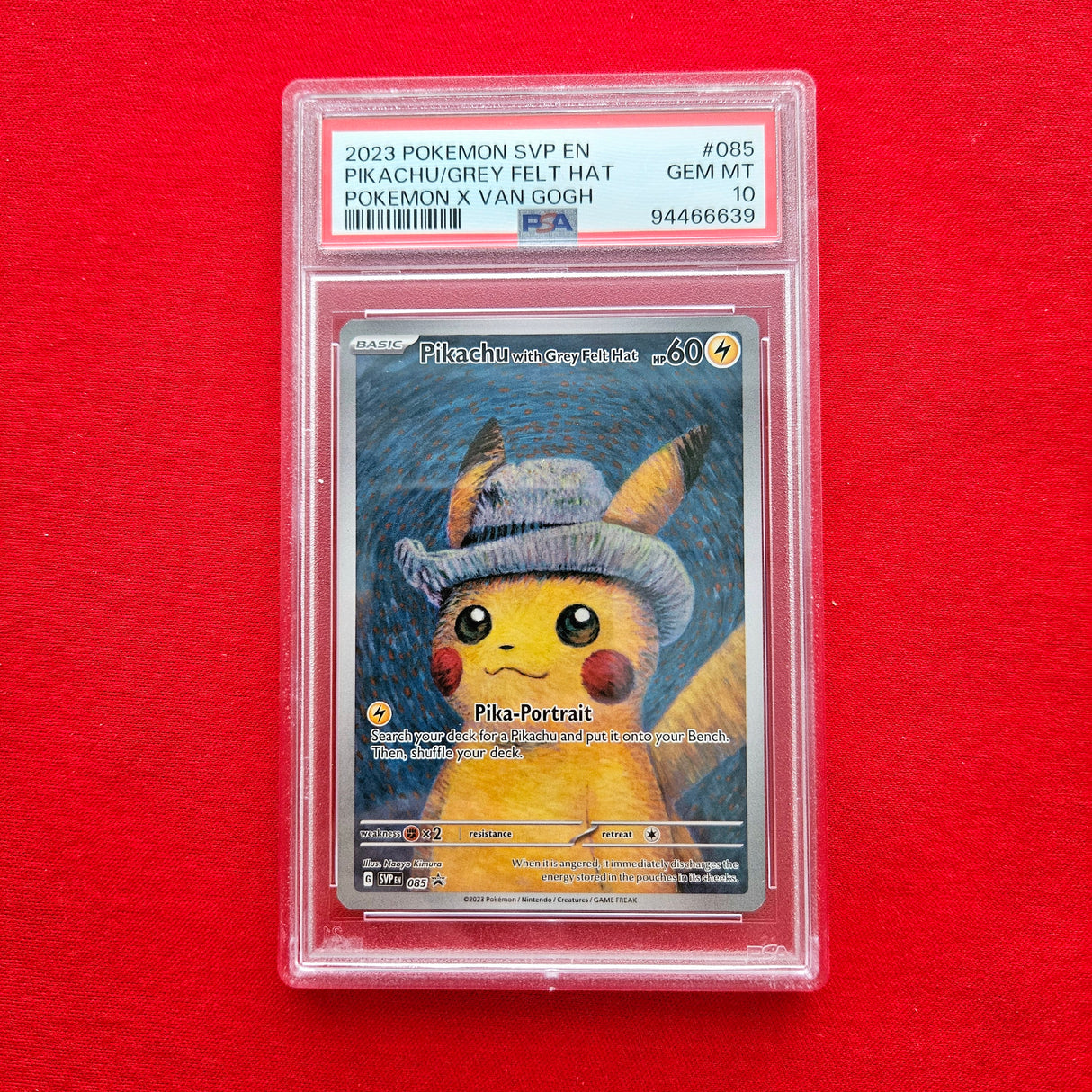 Pikachu with grey felt Hat Van Gogh PSA 10