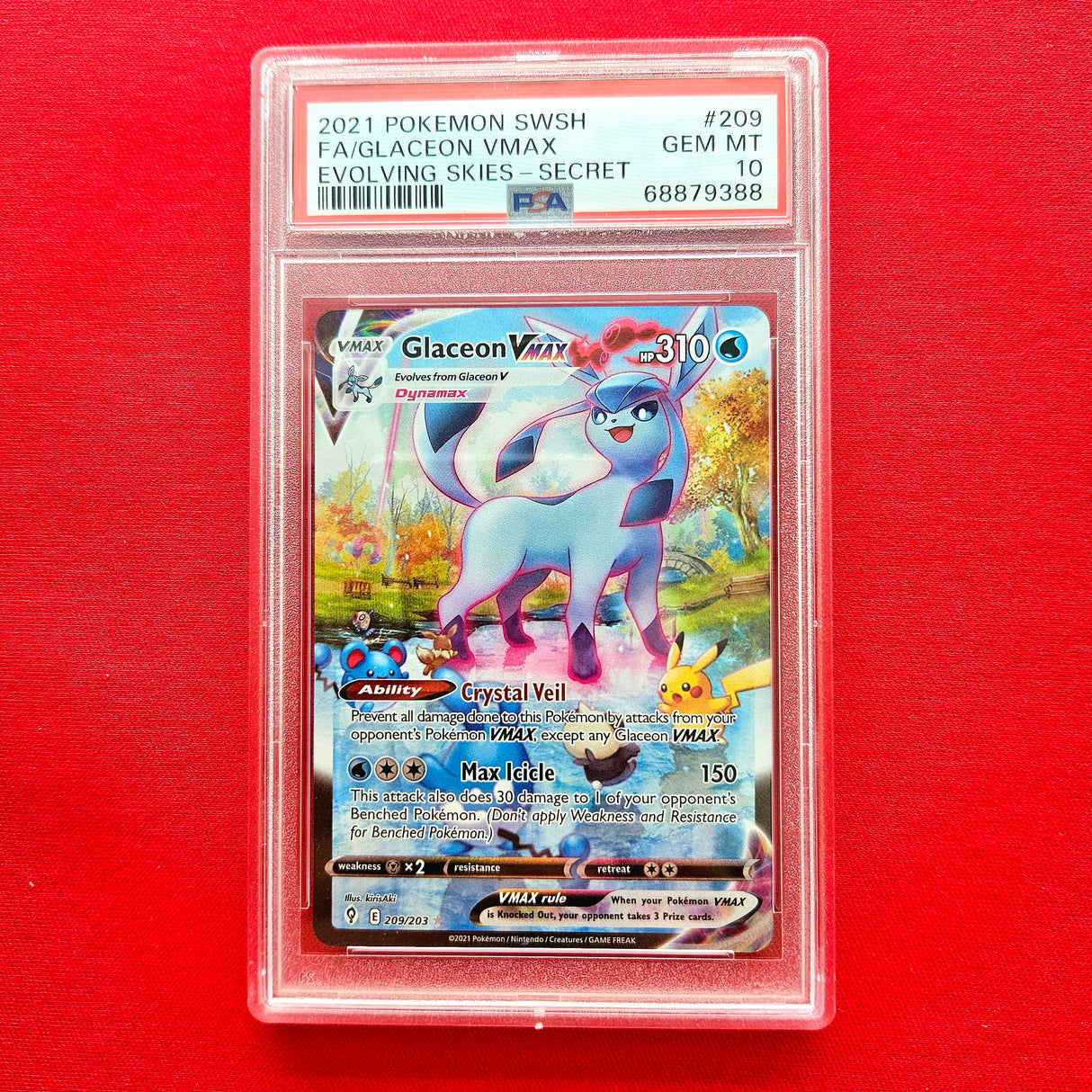 Pokémon TCG - Glaceon VMAX 209 Alt Art Evolving Skies EN (PSA 10)