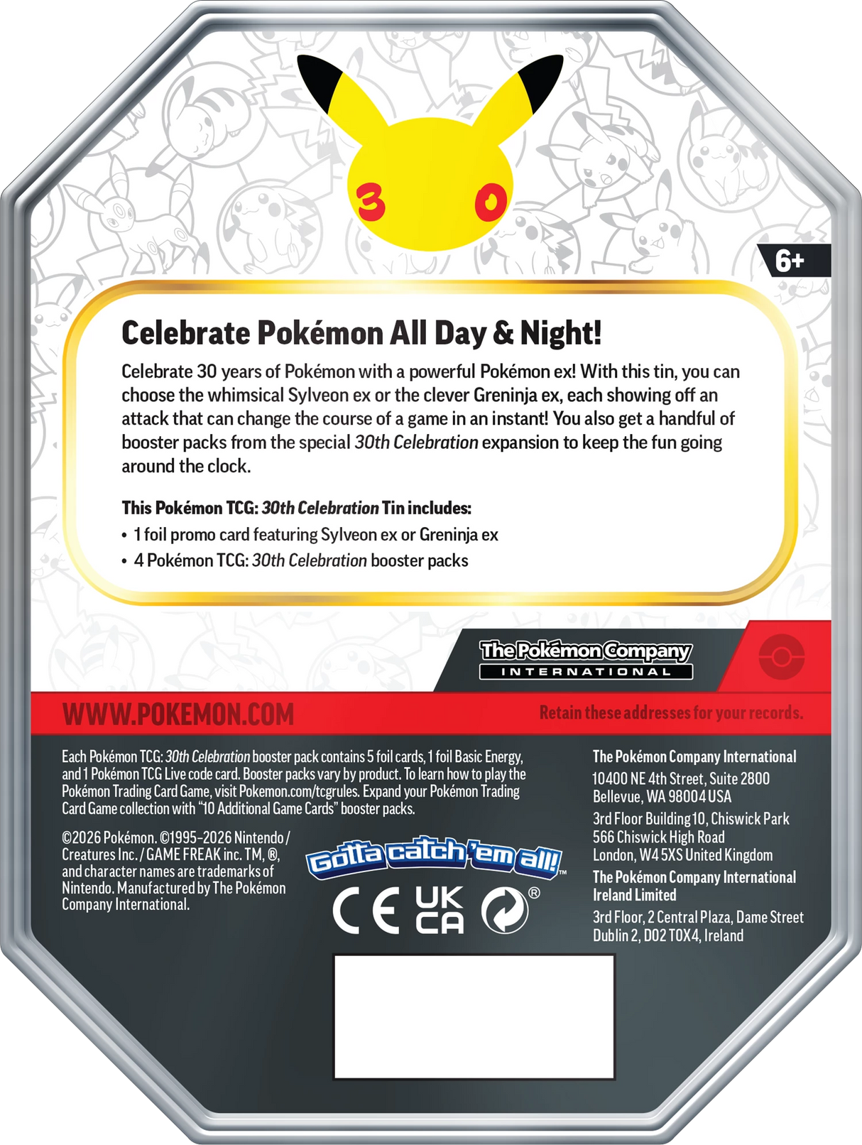 Pokémon TCG - 30th Celebration ex Tin Back