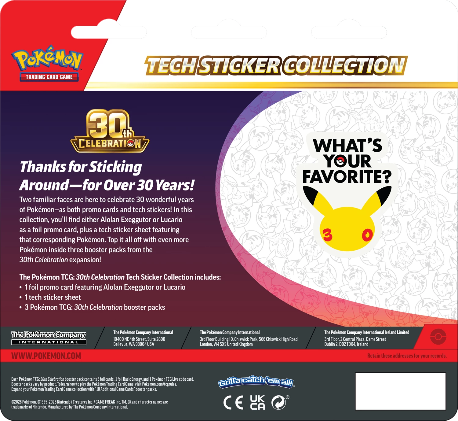 Pokémon TCG - 30th Celebration Tech Sticker Collection Lucario Laschocards back